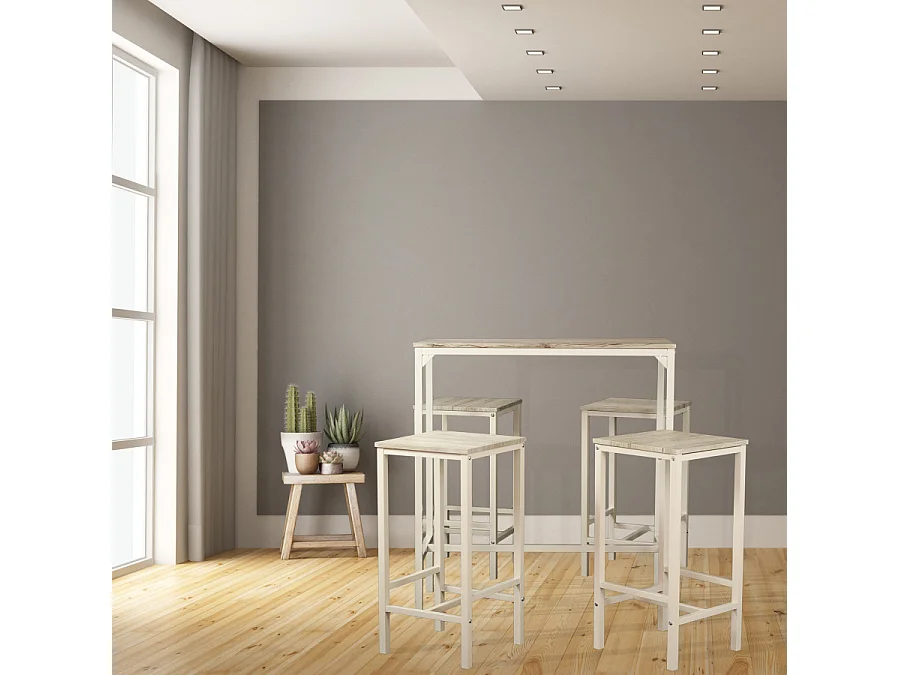 Tafelset met 4 krukken beige eiken mod. BRASIL door Yelloo