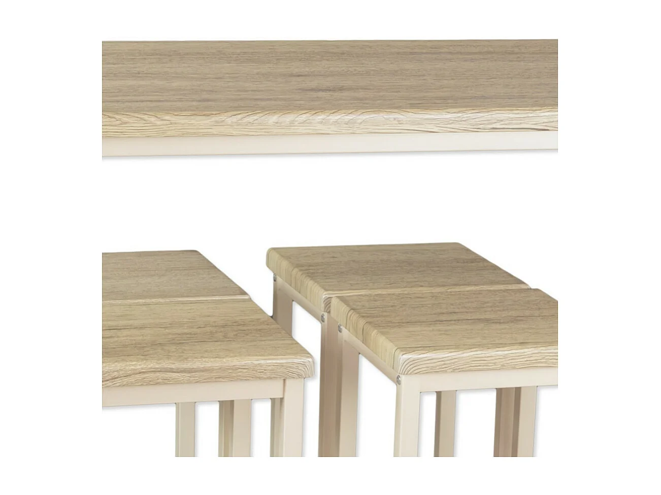 Lot de table de bar rectangulaire 110x66xH110cm et 4 tabourets en chêne beige mod. RICCIONE par Yelloo