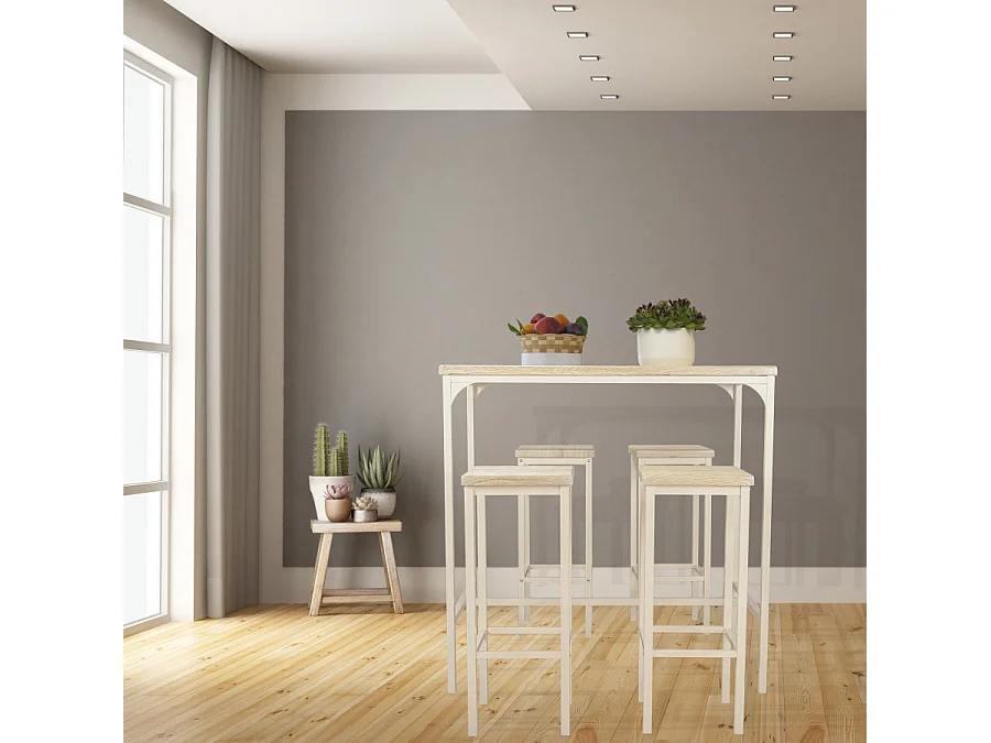 Set Tavolo bar rettangolare 110x66xH110cm e 4 Sgabelli rovere beige mod. RICCIONE by Yelloo