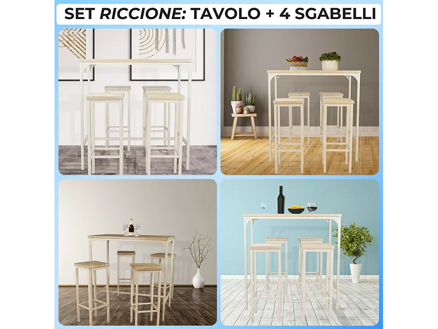 Set Tavolo bar rettangolare 110x66xH110cm e 4 Sgabelli rovere beige mod. RICCIONE by Yelloo