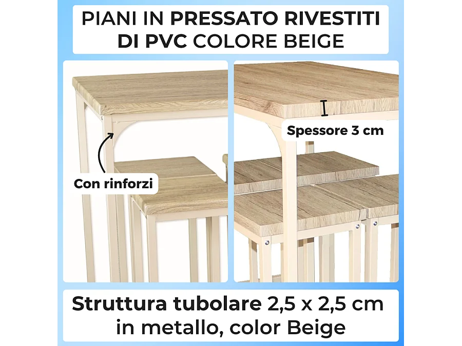 Set Tavolo bar rettangolare 110x66xH110cm e 4 Sgabelli rovere beige mod. RICCIONE by Yelloo