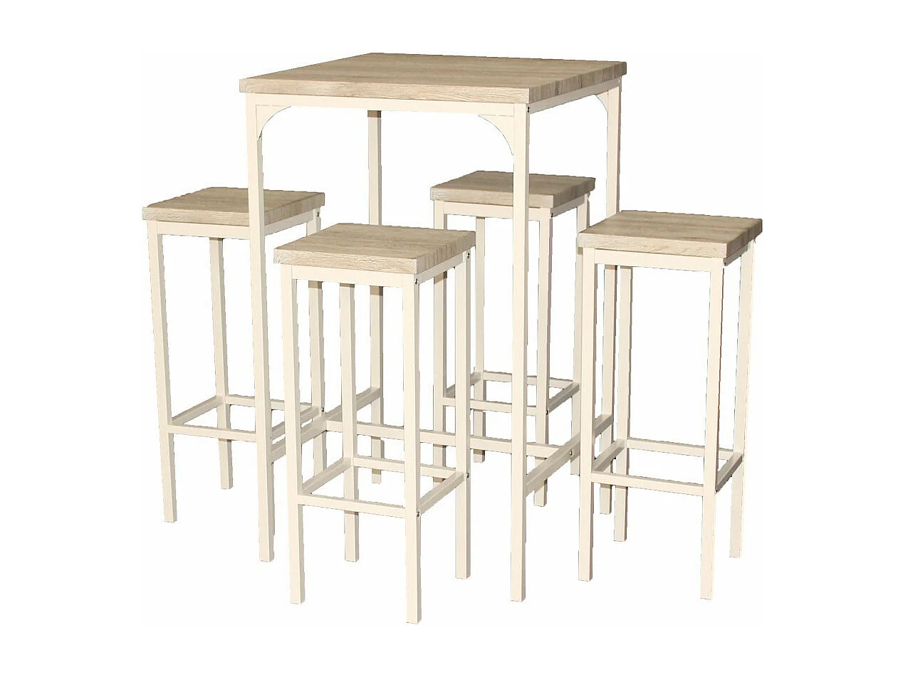 Lot de table de bar carrée de 110 cm de hauteur et 4 tabourets en chêne beige mod. RIMINI par Yelloo