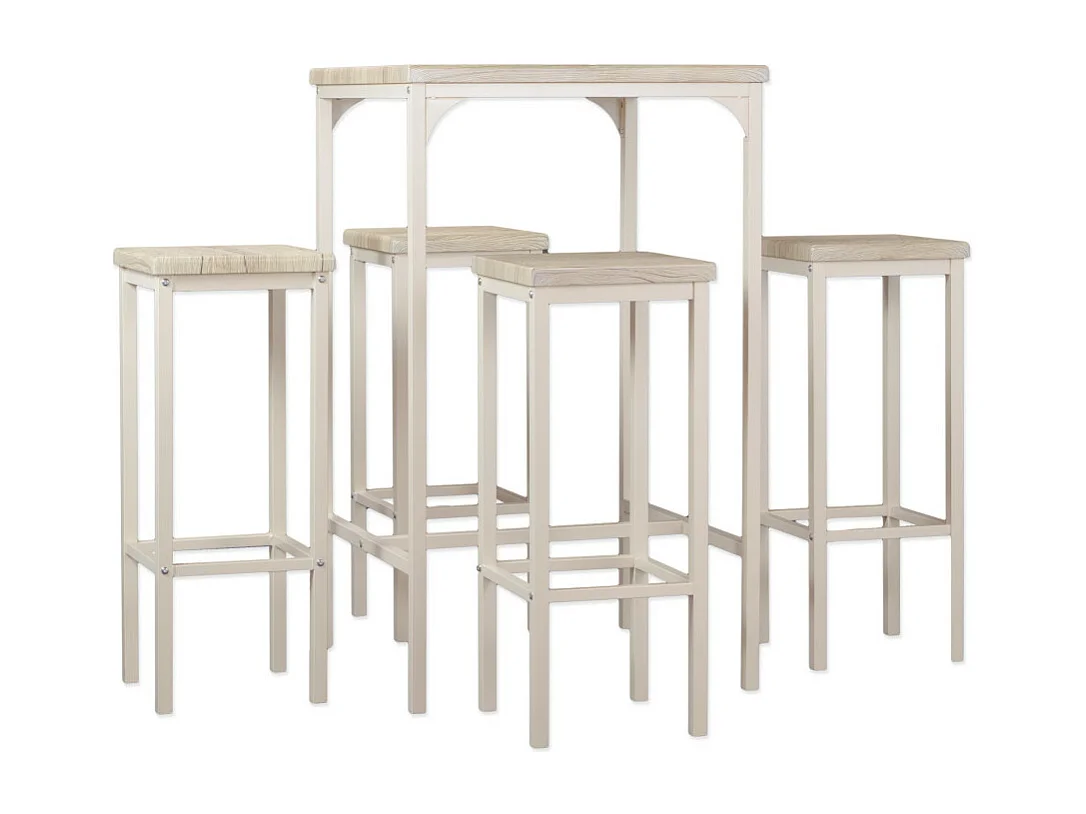 Lot de table de bar carrée de 110 cm de hauteur et 4 tabourets en chêne beige mod. RIMINI par Yelloo