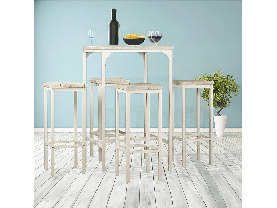 Set Tavolo Bar quadrato alto 110 cm e 4 Sgabelli rovere beige mod. RIMINI by Yelloo