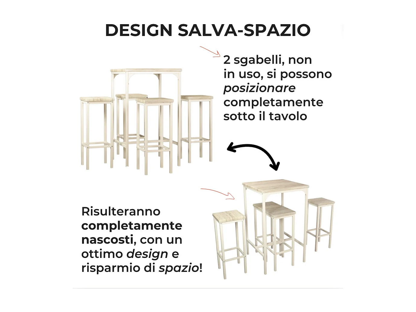 Set Tavolo Bar quadrato alto 110 cm e 4 Sgabelli rovere beige mod. RIMINI by Yelloo