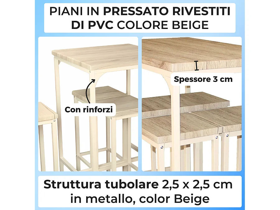 Set Tavolo Bar quadrato alto 110 cm e 4 Sgabelli rovere beige mod. RIMINI by Yelloo