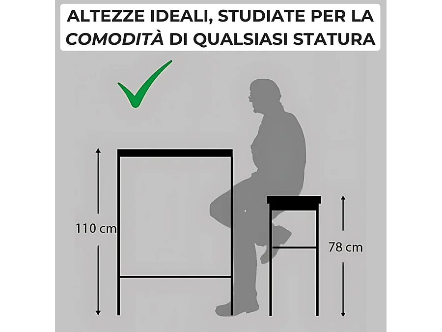 Set aus 110 cm hohem quadratischem Stehtisch und 2 walnussbraunen Hockern Mod. VIAREGGIO von Yelloo