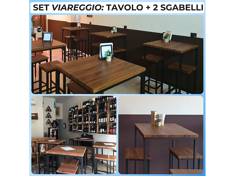 Set Tavolo bar quadrato alto 110 cm e 2 Sgabelli marrone noce mod. VIAREGGIO by Yelloo
