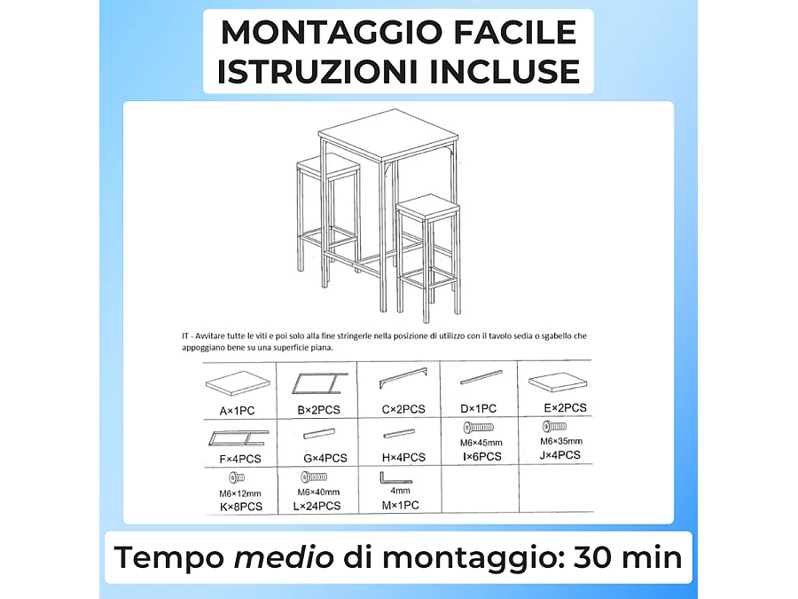 Lot de table de bar carrée de 110 cm de hauteur et de 2 tabourets marron noyer mod. VIAREGGIO par Yelloo