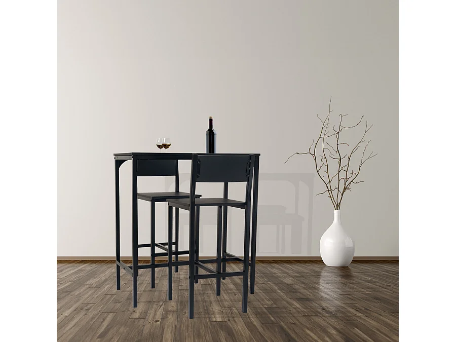 Lot de table de bar avec 2 tabourets couleur noire mod. LIGNANO par Yelloo