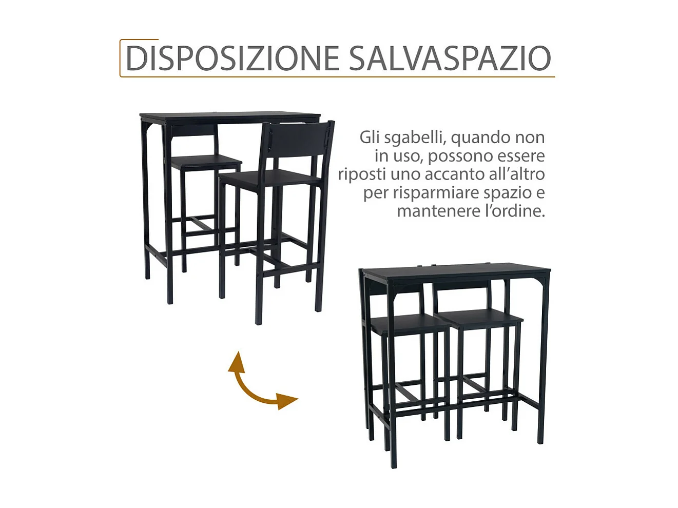 Lot de table de bar avec 2 tabourets couleur noire mod. LIGNANO par Yelloo