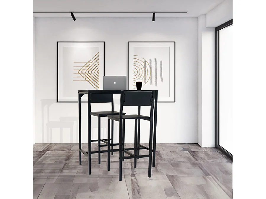 Lot de table de bar avec 2 tabourets couleur noire mod. LIGNANO par Yelloo