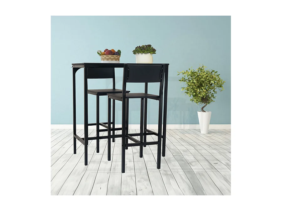 Lot de table de bar avec 2 tabourets couleur noire mod. LIGNANO par Yelloo