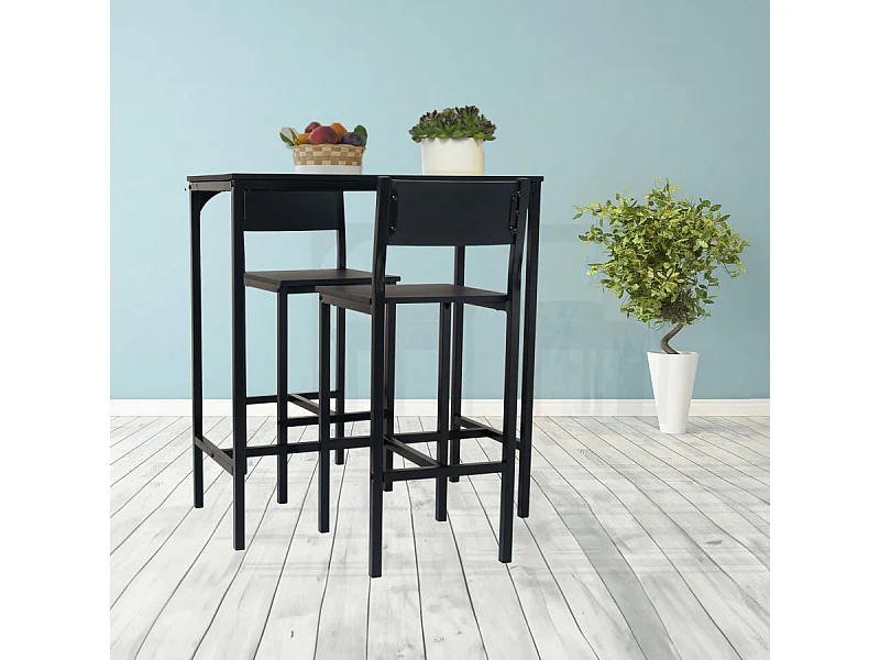 Lot de table de bar avec 2 tabourets couleur noire mod. LIGNANO par Yelloo