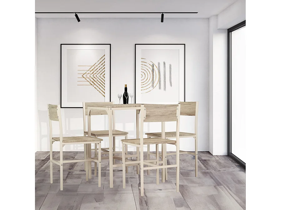 Lot Table De Bar Avec 4 Chaises Beige et Chêne Clair Mod. PORTOFINO par Yelloo