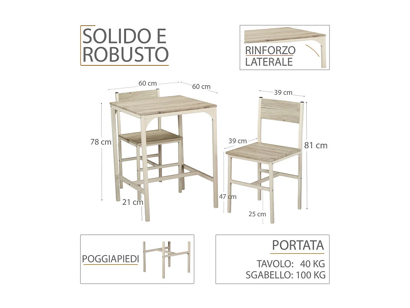 Lot Table De Bar Avec 4 Chaises Beige et Chêne Clair Mod. PORTOFINO par Yelloo
