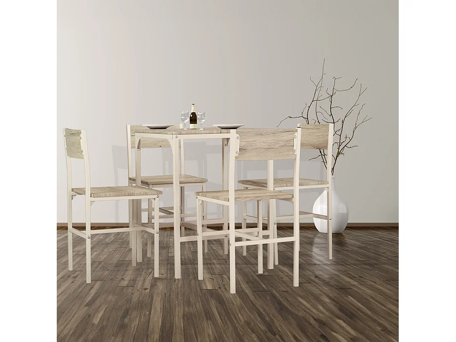 Lot Table De Bar Avec 4 Chaises Beige et Chêne Clair Mod. PORTOFINO par Yelloo