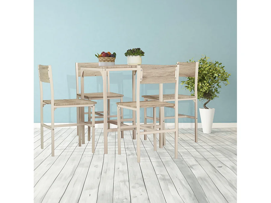 Lot Table De Bar Avec 4 Chaises Beige et Chêne Clair Mod. PORTOFINO par Yelloo