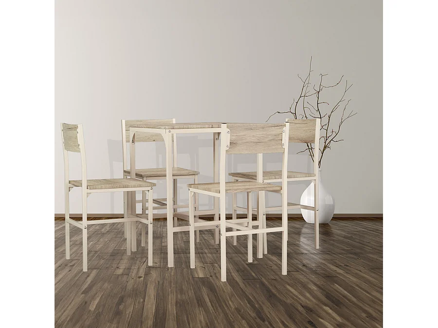 Lot Table De Bar Avec 4 Chaises Beige et Chêne Clair Mod. PORTOFINO par Yelloo
