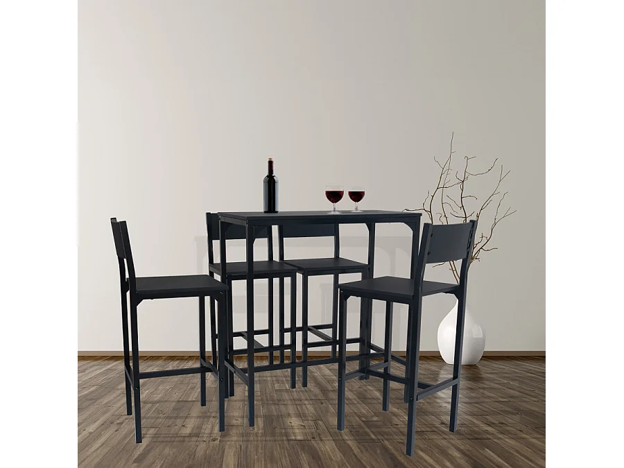 Set Tavolo bar con 4 Sgabelli nero mod. LIGNANO by Yelloo
