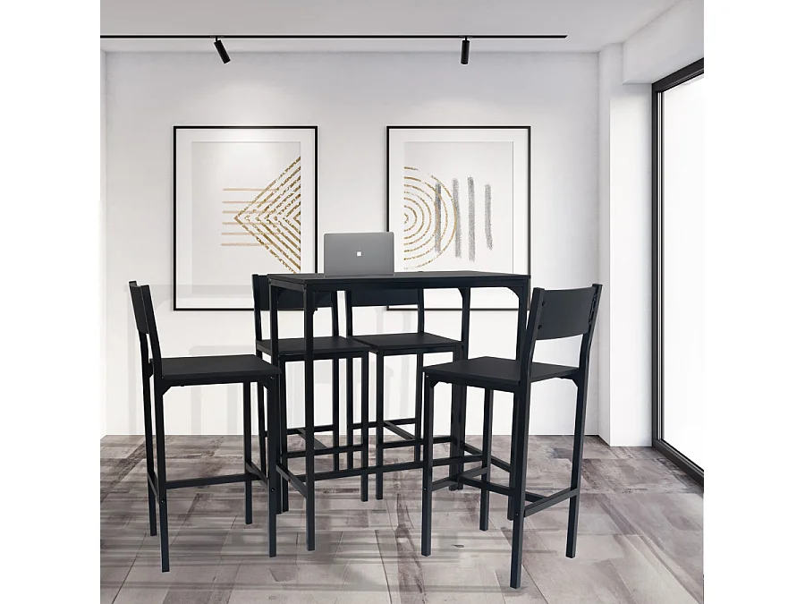 Set Tavolo bar con 4 Sgabelli nero mod. LIGNANO by Yelloo