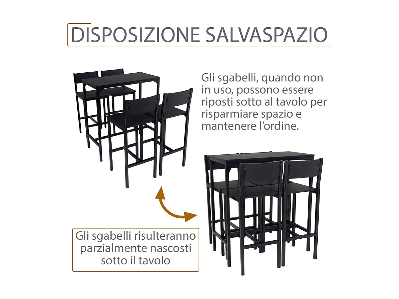 Set Tavolo bar con 4 Sgabelli nero mod. LIGNANO by Yelloo