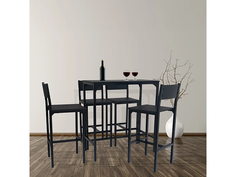 Lot de table de bar avec 4 tabourets couleur noire mod. LIGNANO par Yelloo