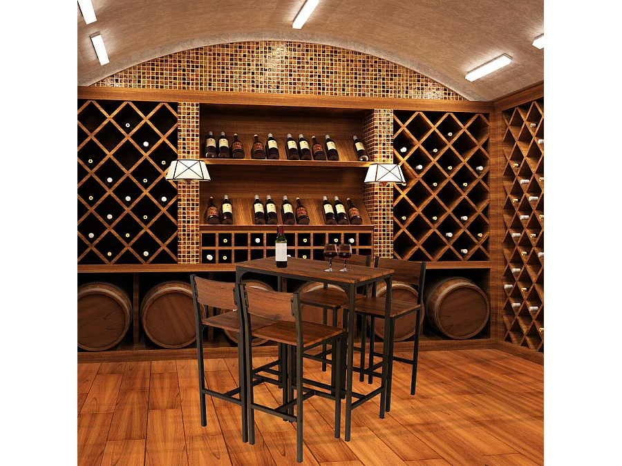 Lot table de bar et 4 tabourets en noyer marron mod. VENICE par Yelloo