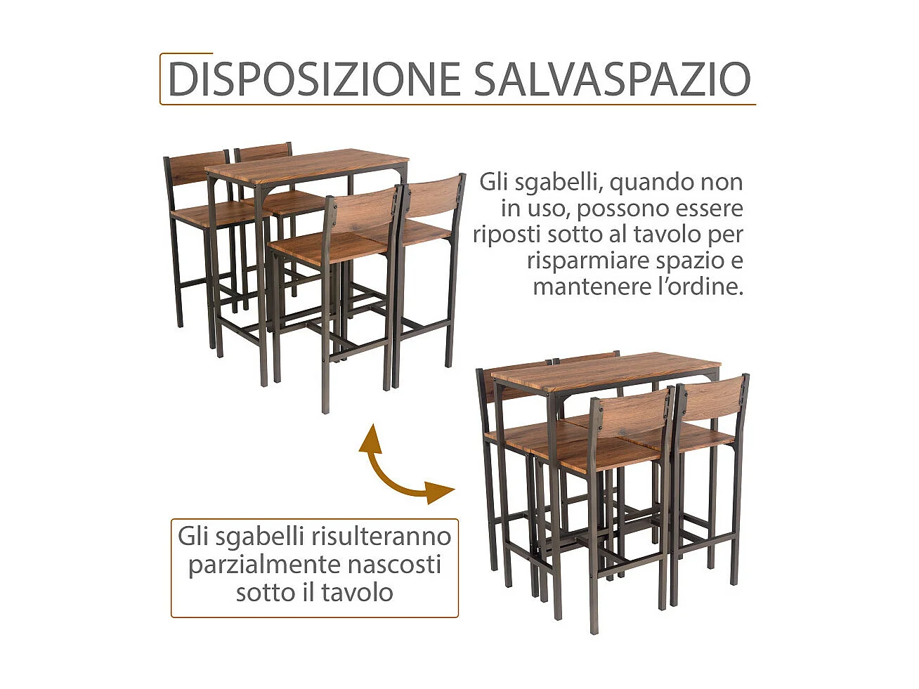 Lot table de bar et 4 tabourets en noyer marron mod. VENICE par Yelloo