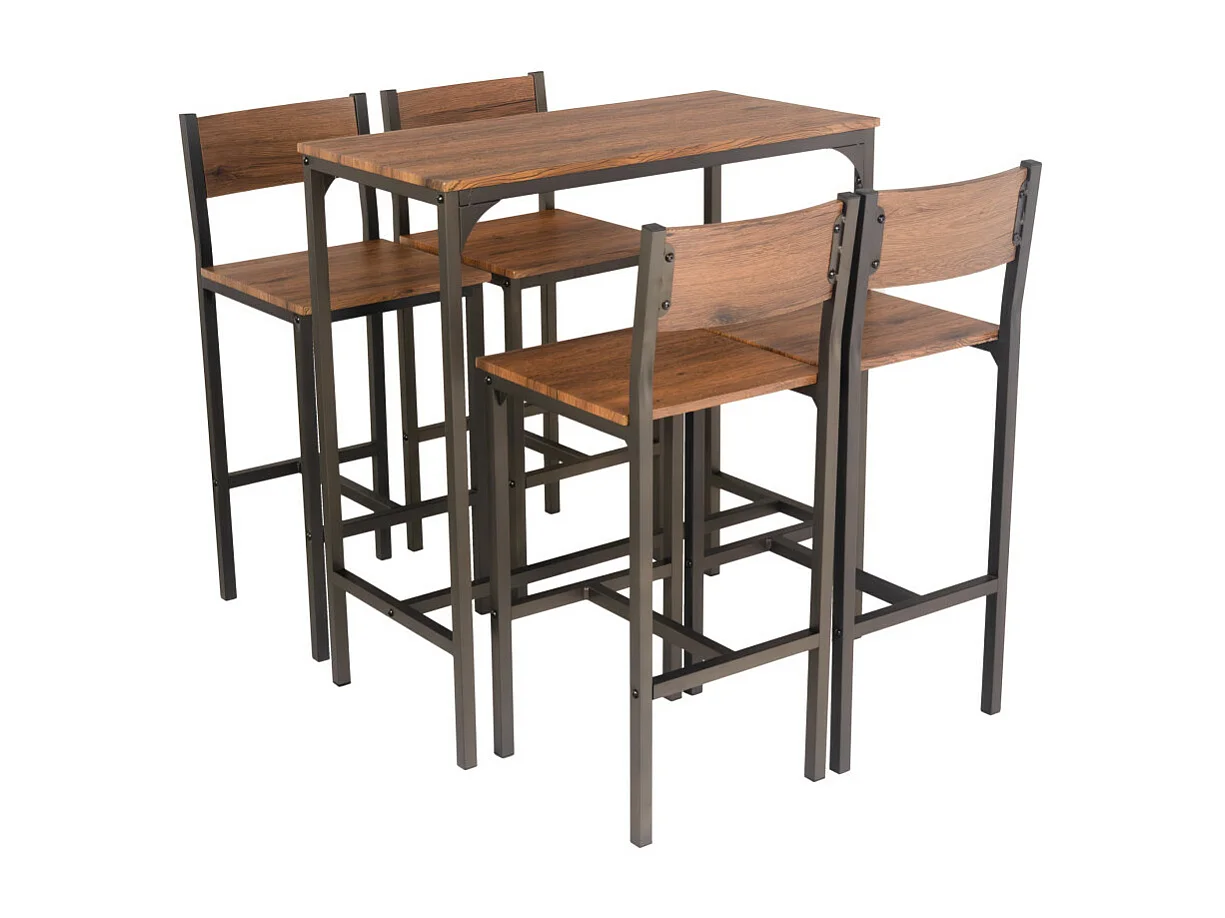 Lot table de bar et 4 tabourets en noyer marron mod. VENICE par Yelloo