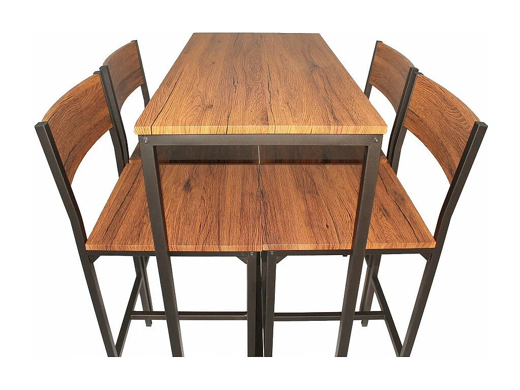 Lot table de bar et 4 tabourets en noyer marron mod. VENICE par Yelloo