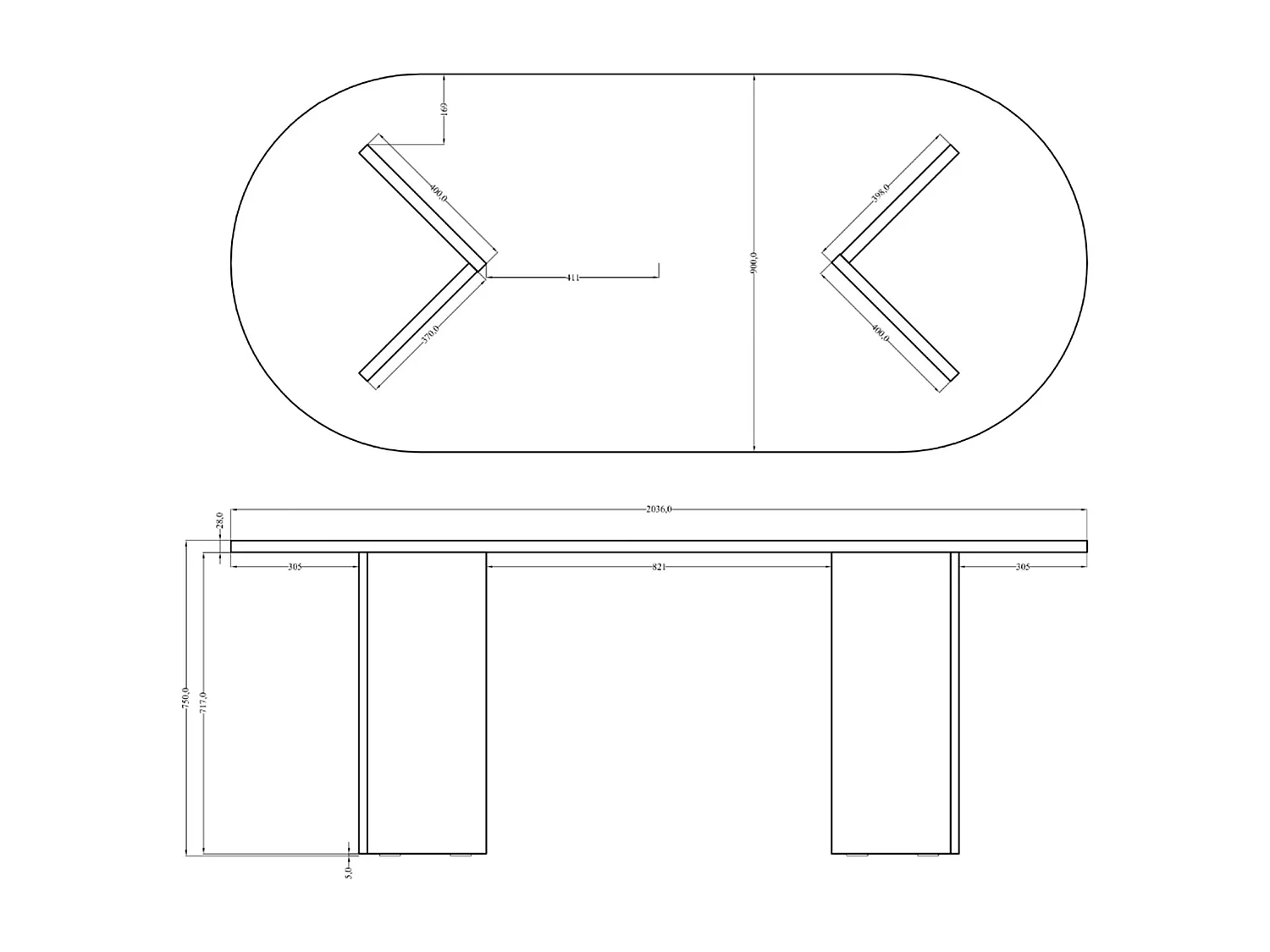 Eettafel - wit - 90x204 cm - OVO