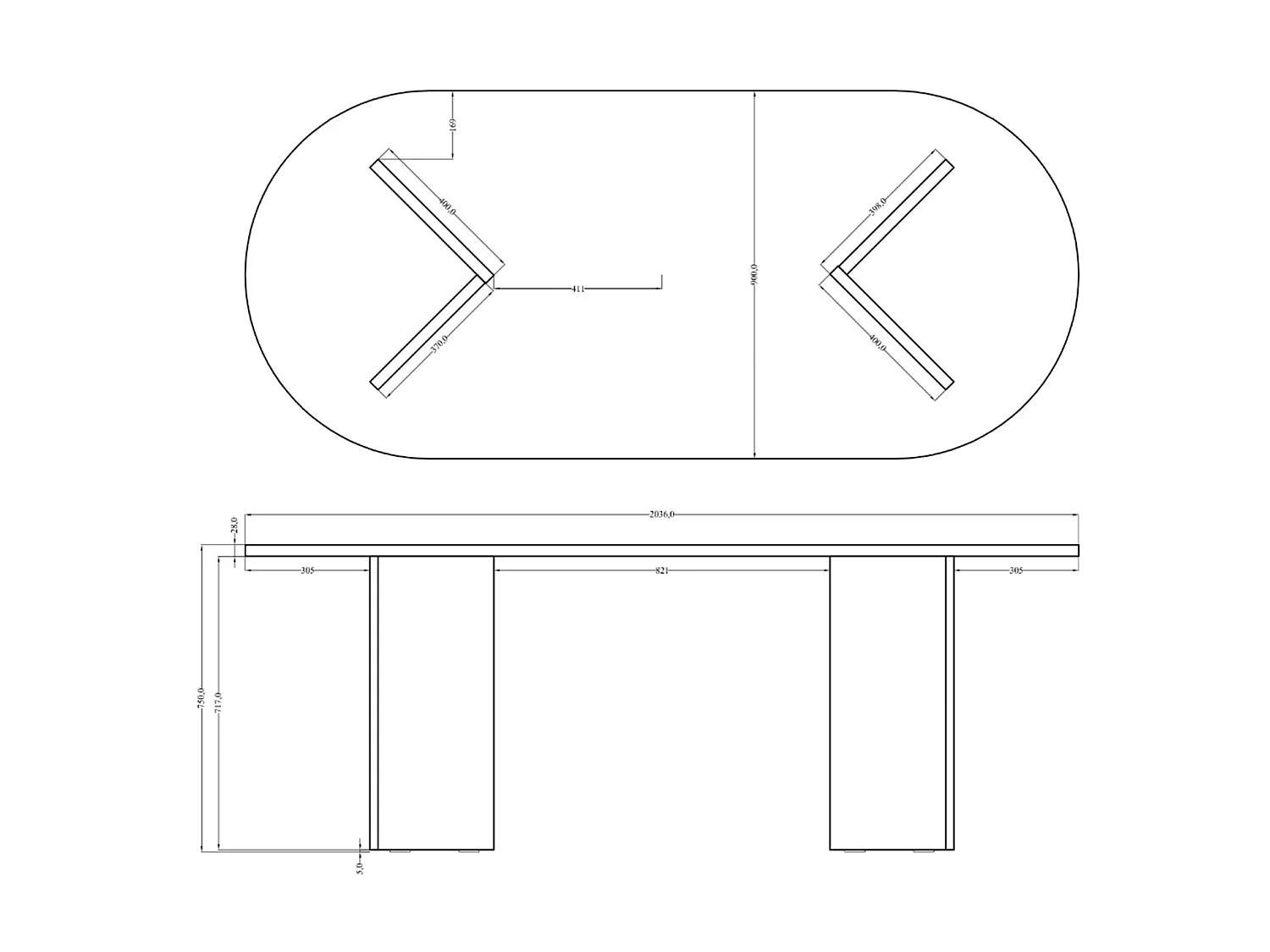 Table à manger - blanc - 90x204 cm - OVO
