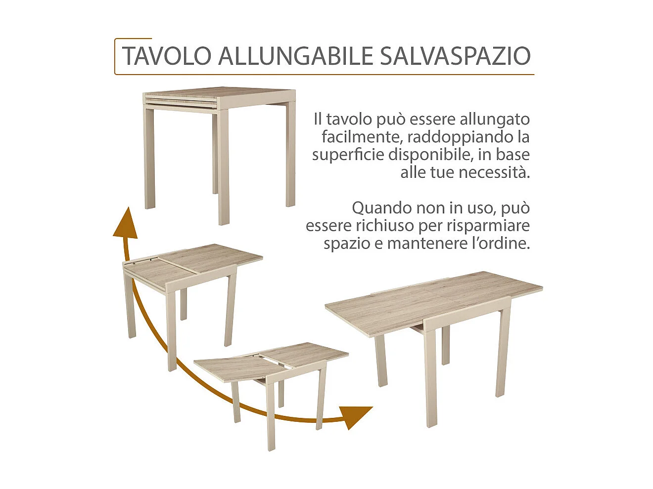 Tavolo bar Cucina 70x70 allungabile a 70x140 cm colore beige mod. SANREMO by Yelloo
