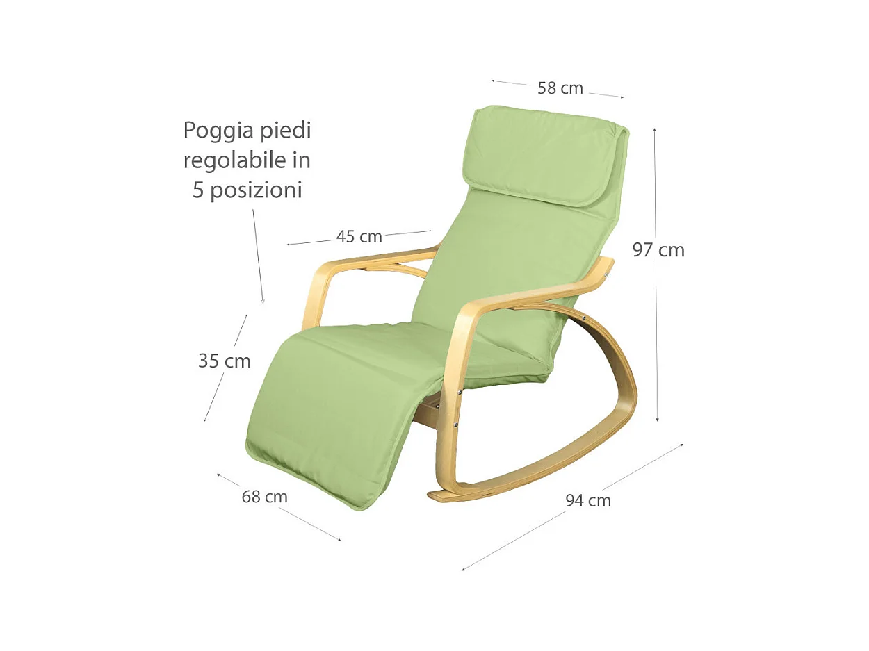 Poltrona relax sedia a dondolo con poggiapiedi regolabile mod. ZEN VERDE by Yelloo