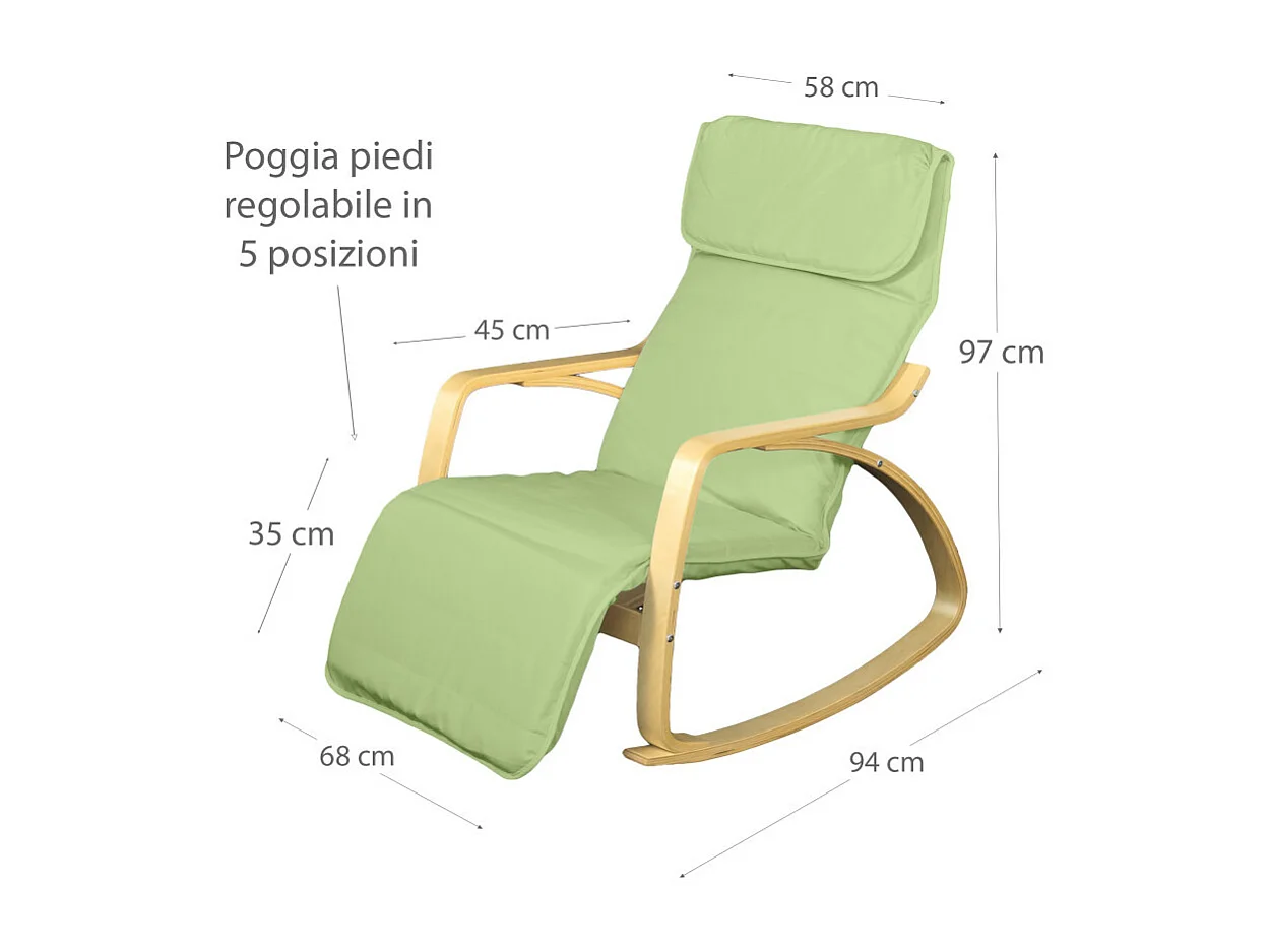 Fauteuil relax à bascule avec repose-pieds réglable mod. ZEN GREEN par Yelloo