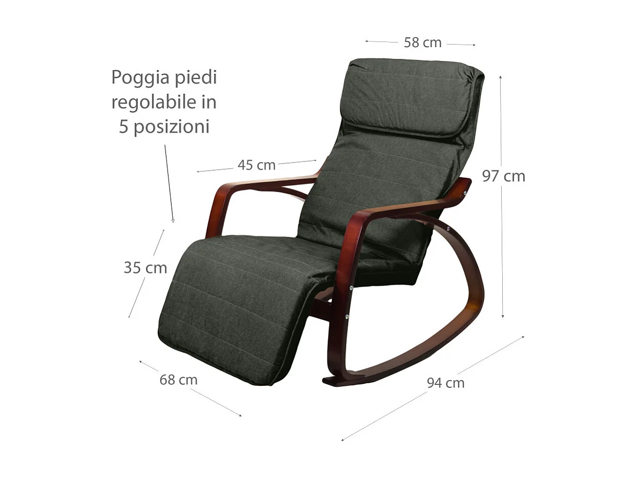 Fauteuil relax à bascule avec repose-pieds réglable mod. ZEN NOYER NOIR par Yelloo