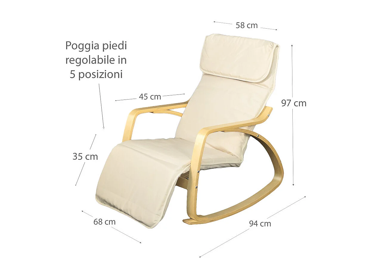 Fauteuil relax à bascule avec repose-pieds réglable mod. ZEN BLANC par Yelloo