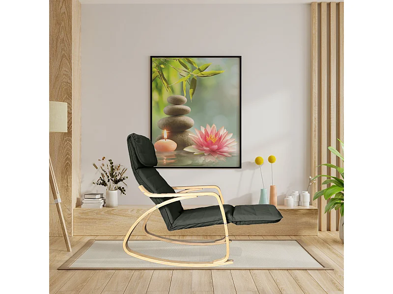 Poltrona relax sedia a dondolo con poggiapiedi regolabile mod. ZEN NERA NATURALE by Yelloo