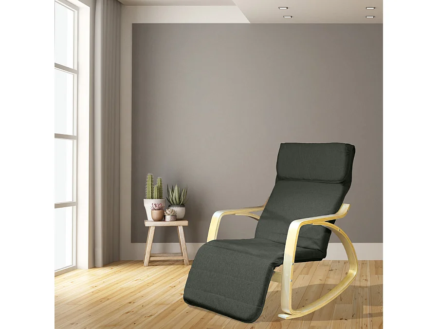Poltrona relax sedia a dondolo con poggiapiedi regolabile mod. ZEN NERA NATURALE by Yelloo