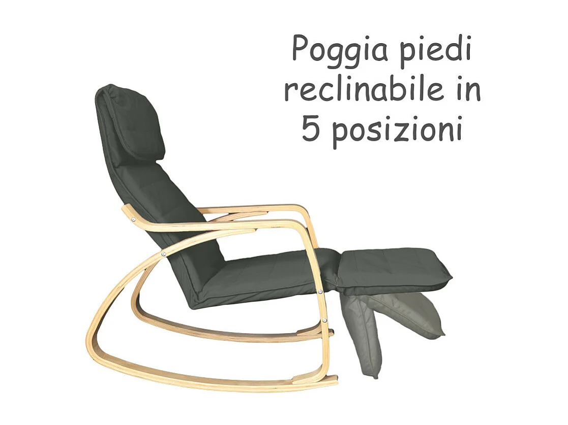 Poltrona relax sedia a dondolo con poggiapiedi regolabile mod. ZEN NERA NATURALE by Yelloo