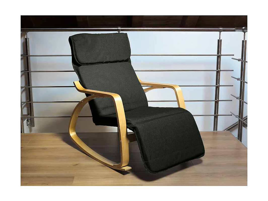 Poltrona relax sedia a dondolo con poggiapiedi regolabile mod. ZEN NERA NATURALE by Yelloo