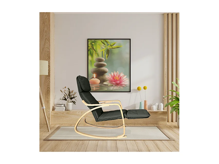 Fauteuil relax à bascule avec repose-pieds réglable mod. ZEN NOIR NATUREL par Yelloo