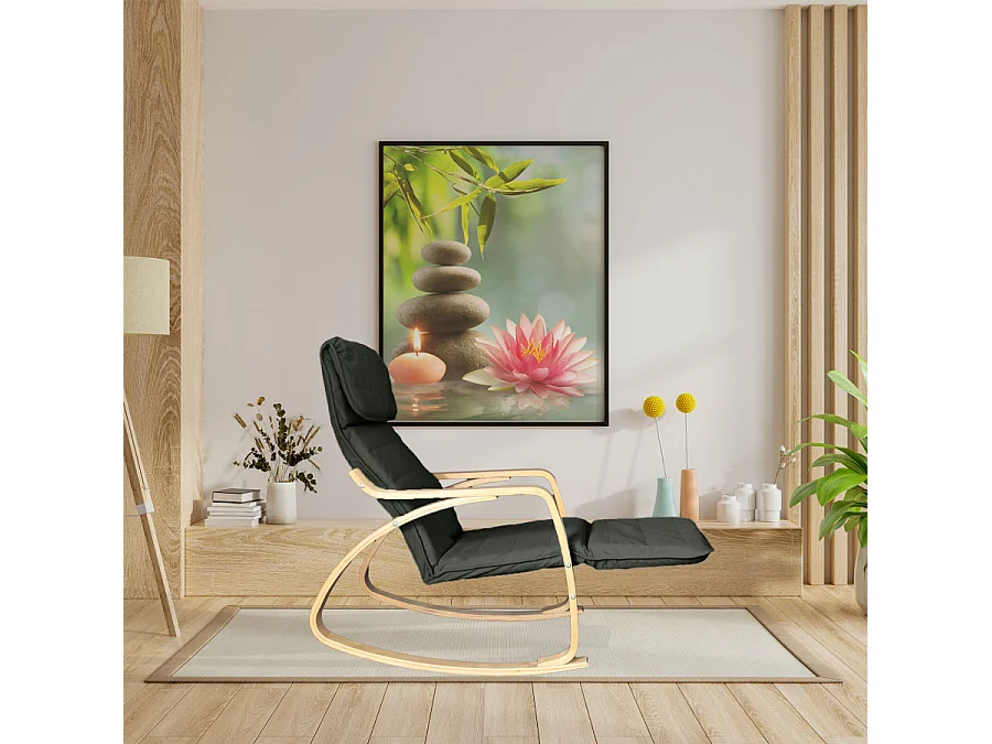Poltrona relax sedia a dondolo con poggiapiedi regolabile mod. ZEN NERA NATURALE by Yelloo