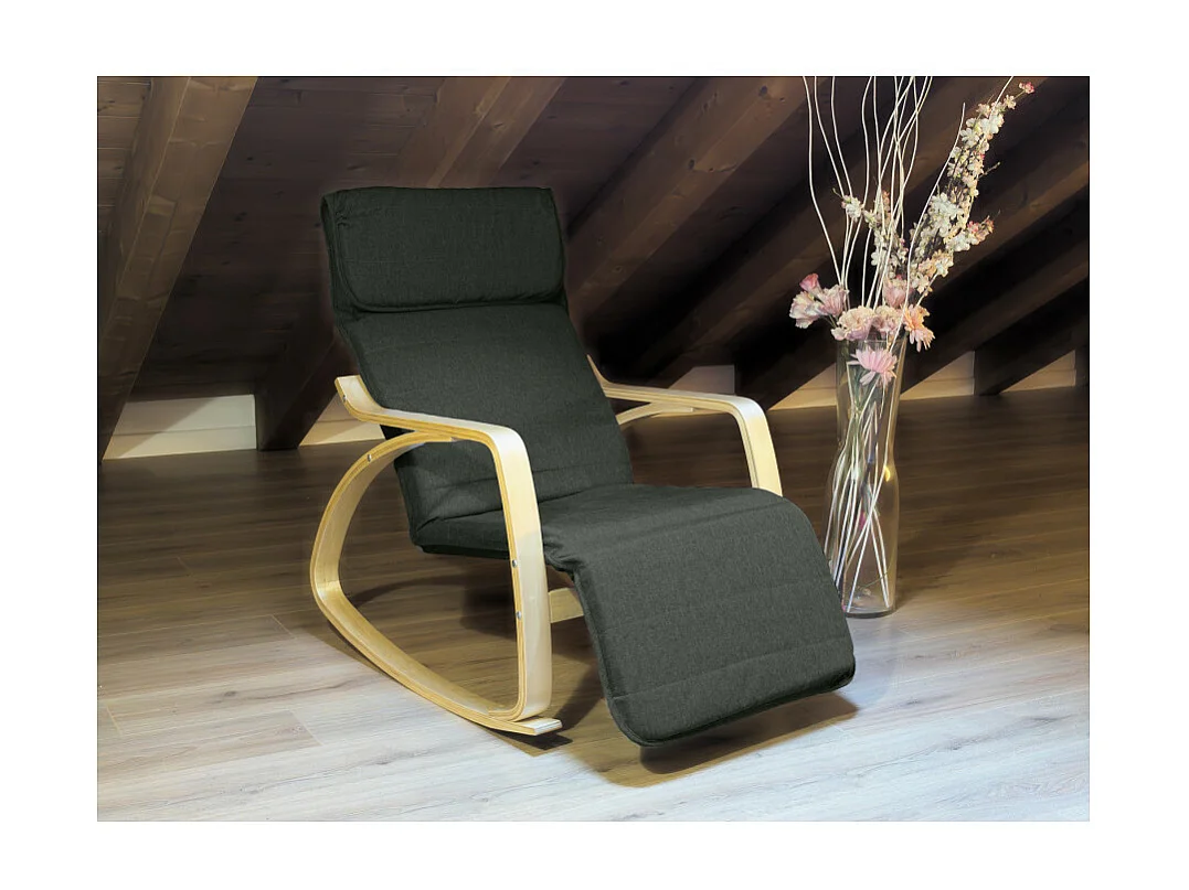 Poltrona relax sedia a dondolo con poggiapiedi regolabile mod. ZEN NERA NATURALE by Yelloo