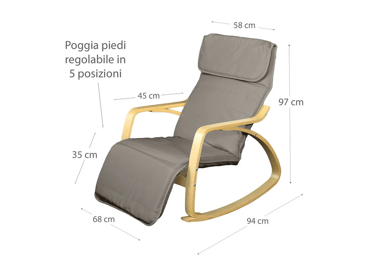 Fauteuil relax à bascule avec repose-pieds réglable mod. ZEN GREY par Yelloo