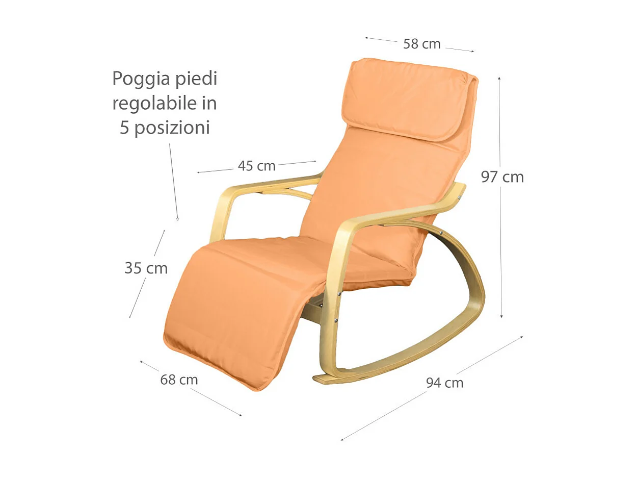 Fauteuil relax à bascule avec repose-pieds réglable mod. ZEN ORANGE par Yelloo