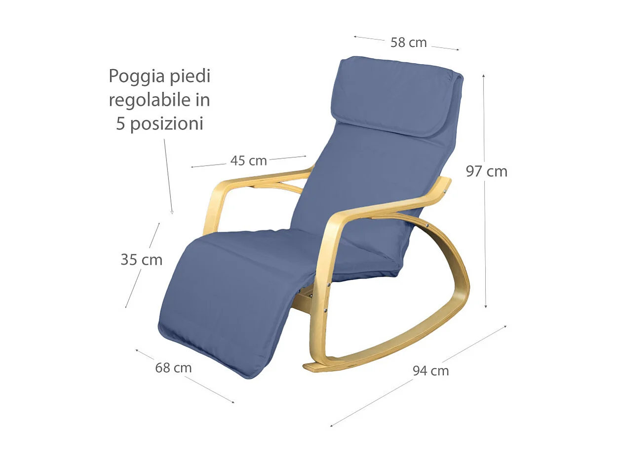 Poltrona relax sedia a dondolo con poggiapiedi regolabile mod. ZEN BLU by Yelloo