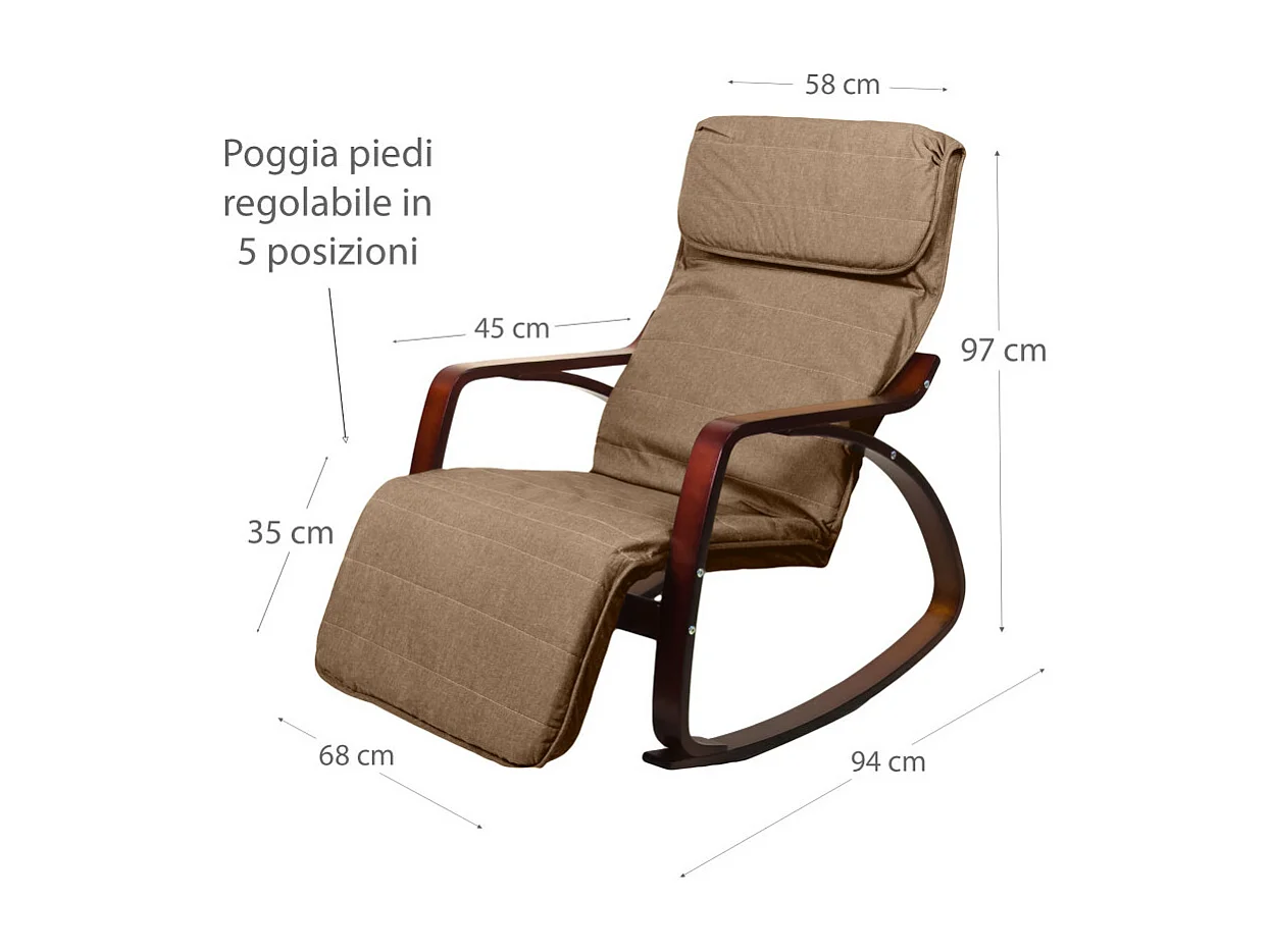 Fauteuil relax à bascule avec repose-pieds réglable mod. ZEN CAFÉ NOIX de Yelloo