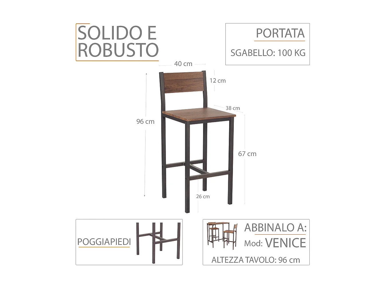 Set 2 Sgabelli bar marrone noce mod. VENICE by Yelloo